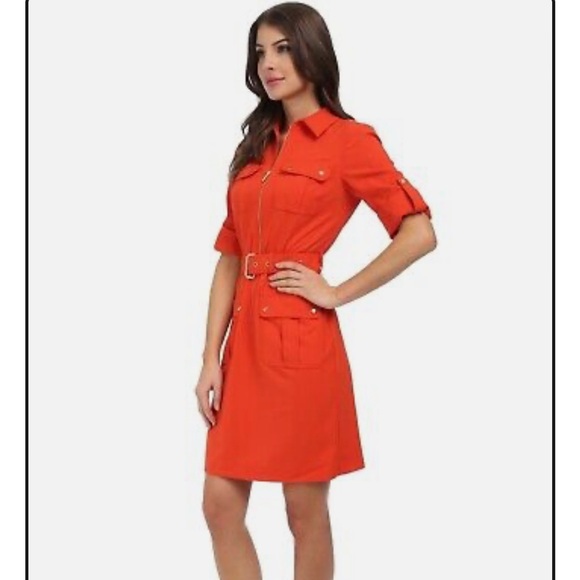 Michael Kors Dresses & Skirts - Michael Kors Orange Belted Utility Dress Gold Hardware Size XS EUC